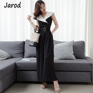 Summer Runway Wide Leg Jumpsuit Black and white Sleeveless High Waist Loose OL Work Women Elegant 210519