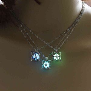 Glow in the Dark Butterfly Necklace Locket Cage Pendant for Women Girls Fluorescent Luminous Jewelry Halloween Gift