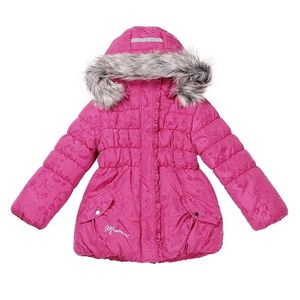 冬の女の子のジャケット3-6y少年のスキースーツキッズスポーツ暖かいコートコットンポリエステルトップソフトファーカラーフード付きムミピンク211203