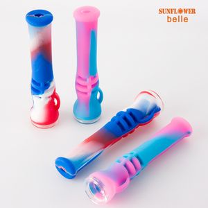 Tubo de mão de silicone um tiro tiro fumar tubos com prato de vidro alicano de cera alimentos silicone de silicone de silício peculiar tabaco