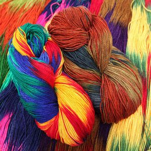 1PC Rainbow Segment Dyed Yarn 4 Strand Wool DIY Handmade knitted Baby Sweater Hat Scarf Sofa Cushion Anti-Pilling Fibre Dyed Yarn Y211129