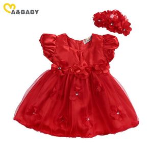 0-3Y neonato neonata vestito rosso principessa fiore tulle tutu abiti da festa per compleanno matrimonio natale 210515