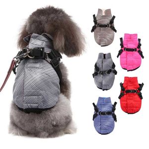 Pet Windbreaker Quente Inverno Dog Roupas Cães Casaco Arnês Colete Cachorrinho Vest Pet Dog Down Casaco Yorkies Chihuahua Roupa Roupa 211007