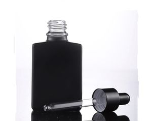 Wholesale Price 30ml matte black square glass bottles for e liquid essential oil with pipette dropper 400pcs/lot