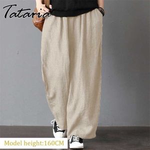 Women's Cotton Gray Pants Elastic Waisted Plus Size Khaki Casual Loose Ankle-length Trousers Female Elegant Streetwear 5XL 211115