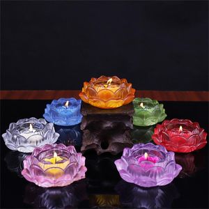 Candle Houders kleuren Crystal Glass Candlestick voor jaar Lotu Flower Tea Light Holder Woondecoratie Boeddhistische kandelaars