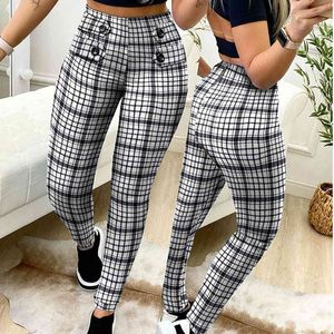 Women Casual Blue Jeans (with Belt) Plaid Hollow Out Slim High Waist Sexy Pants for Women Streetwear Women 210521