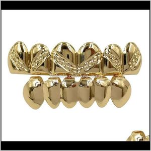 Grillz, Body Drop Lieferung 2021 18K Echt Gold Zahnspangen Punk Hip Hop Zähne Grillz Dental Mund Fang Grills Bis Unten zahn Kappe Cosplay Party Rap