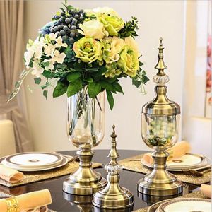 Ghirlande di fiori decorativi Flone Wedding Home Dining Table Decoration Base in metallo semplice stile europeo Vaso in vetro Materiale di processo soffiato