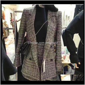 Trench Outerwear & Coats Clothing Apparel Drop Delivery 2021 Houndstooth Coat Spring And Autumn Large Size Suit Womens Bag Skirt Slimming Two