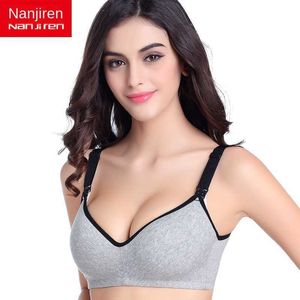 Pure Cotton Maternity Bra Solid Feeding Bra Adjustable Push Up Anti Sagging Non-Steel Ring Underwear Y0925