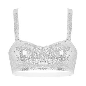 Kobiety Błyszczące Cekiny Szerokie Pasy Ramię Bralette Bra Crop Top Dorosłych Klub Nightclub Party Pole Taniec Kostium Festiwal Rave Sexy Topy X0726