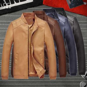 Läderjacka Homme Höst Mode Långärmad Mäns Punk Motor Biker Coat Outwear Male Brown Black Blue Overcoat 4XL Plus Storlek 211009