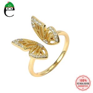 Cluster Rings Elfoplatasi Minimalist Real 925 Sterling Silver Sweet Butterfly CZ Opening Ring for Fashion Women Wedding Jewelry DA1373