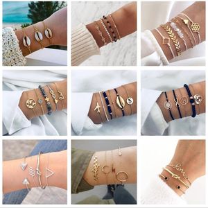 Charmarmband Zhen Tomomi Summer Beach Heart Shell Arrow Bangle Set for Women 2021 Girl Open Justerbar skiktarmband Anklet