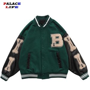 Hip Hop Furry Bone Patchwork Color Block Jaquetas Mens College Style Bomber Men Baseball Coats 3 cores