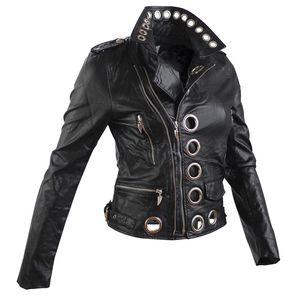 Giacca in ecopelle Bomber Cappotti Lady Black Punk Rock Giacca in pelle Capispalla Donna Pu Motorcycle Soft Pink