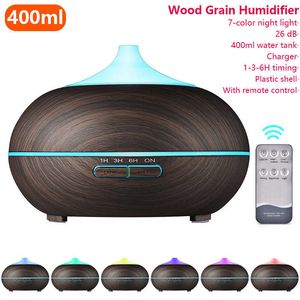 400 ml elektrischer Luftbefeuchter ätherisches Aromaöl Diffusor Holzmaserung Fernbedienung Ultraschall Xiomi LED-Licht 210724