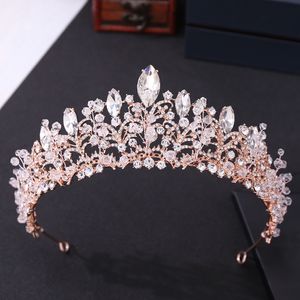 Headpiece Barokowy Luksusowy Rose Gold Crystal Crown Bridal Wedding Gold Silver Tiara Rhinestone Pageant Diadem Sleepe Beauty Princess Quinceanera