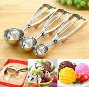 100PCS Premium Rostfritt stål Glass Verktyg Baller Ice-Ream Scoop Scoops Fruit Melon Spoon Digging Cookie Dough Scooper Sn2694