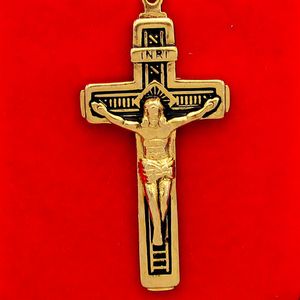 Jesus Cross Pingente Cadeia Homens Mulheres Jóias 18K Amarelo Ouro Crucifixo Acessórios
