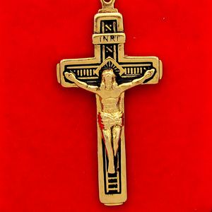 Jesus Cross Pendant Chain Men Women Jewelry 18k Yellow Gold Filled Crucifix Accessories