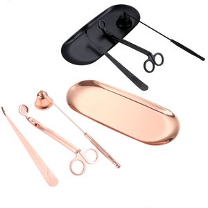 Candle Trimmer Wicks Trim Candles Extinguisher Sets Rose Gold Stainless Steel Tray