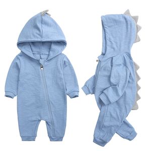 Children Spring Autumn Clothing Jumpsuits Baby Boys Girls Hooded Solid Romper Dinosaur Design Jumpsuit Long Sleeve Clothes Outfits