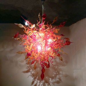 Lovely Lamps Art Pendant Lights LED Pink Amber Color Hand Blown Glass Crystal Chandelier Lighting 28 by 36 Inches