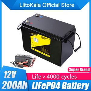 LIITOKALA 12V 200AH LIFEPO4 Battery Pack 150A BMS Baterie mocy litowej 4000 Cykle dla 12,8 V rv Campers Cart Golf Cart Off-Road Off-Grid Solar Wind 14.6v20a Ładowarka