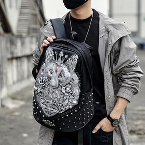 3D punk mochila masculino animal leão cabeça mochilas legal viajar saco de computador cabeça design puo boa qualidade