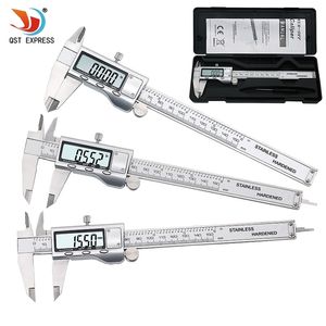 QSTEXPRESS Digital Caliper 150mm Steel Inch Electronic LCD Vernier 0.01mm Measuring & Gauging Tool Black Box QST639 210810