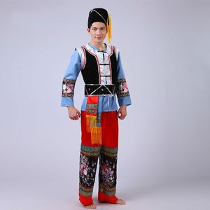 Человек Китайская традиционная одежда Miao национальности мужчины меньшинство танцевальные сценические костюмы Гмонг Yi Tujia износ