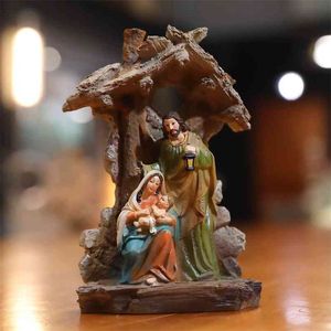 Zayton Heykelcik Kutsal Aile Doğum Sahnesi Ev Dekorasyon Mesih İsa Heykelleri Mary Joseph Minyatür Heykel Noel Hediyesi 210811