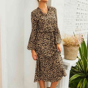 Ladies Boho Print Leopard Women Summer Spring Autumn Shirt Dress Casual Long Sleeve Dress Loose Women Dresses Female Vestidos 210416