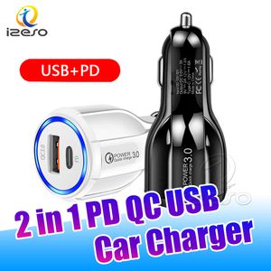 PD USB C Car Charger QC3.0 Auto Power Adapter Charge Dual Ports Fast Charger for iPhone 15 Samsung izeso