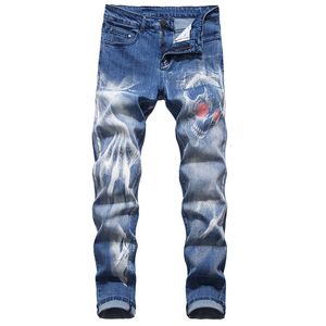 Homens jeans 3D impresso rua desgaste angustiado apto elegante slim calças de denim stretchy