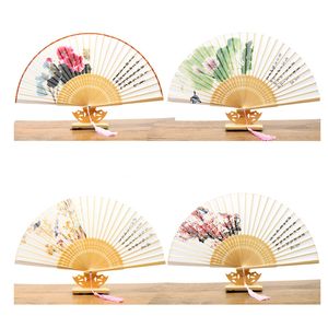 Vintage Party Favor Silk Folding Fan Retro Chinese Japanese Bamboo Fold Tassel Dance Hand Fans Home Decoration Ornament Craft Gift