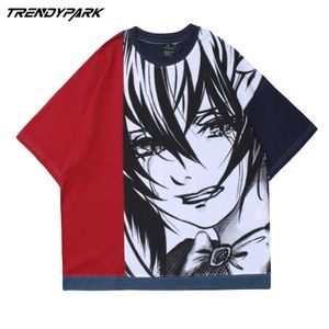 Męska koszulka Hip Hop T-shirt Anime Character Malarstwo Drukuj T Shirt Lato Krótki Rękaw Tshirt Harajuku Cotton Casual Tops Tees 210601
