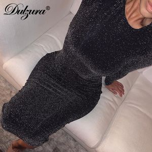 Wholesale sparkly christmas dresses for sale - Group buy Dulzura glitter sparkle bling long sleeve dress sexy party autumn winter elegant bodycon christmas sequins club office X0521