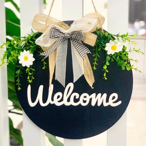 Wholesale welcome home signs resale online - Decorative Flowers Wreaths Ribbon Welcome Door Sign Flower Garland Hanger Hanging Pendant Ornament Shop Home Decoration