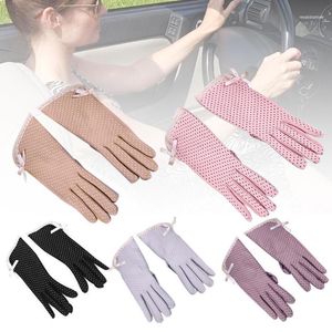 綿の女性のレース滑り止めタッチスクリーンの日焼け止め運転手袋Gloves1