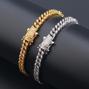 Hip Hop Micro Paved Cubic Zirconia Bling Iced Out 9mm Cuban Link Chain Armband Armband För Män Kvinnor Unisex Rapper Smycken Link,