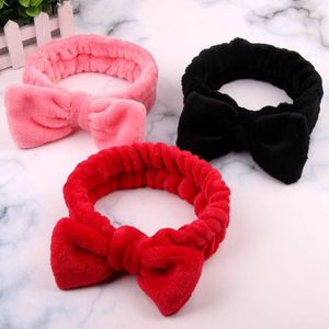 2021 Women Coral Fleece Bow Hair Band Solid Color Wash Face Makeup Soft Headbands Fashion Girls Turban Head Wraps Hair Accessories