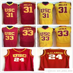 NCAA USC Trojans #24 Brian Scalabrine College-Basketball-Trikots 31 Cheryl Miller 33 Lisa Leslie Rot-Gelb University-Jersey-Shirt mit Nähten