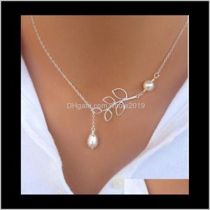 Wholesale pearl droplets for sale - Group buy Pendant Necklaces Pendants Drop Delivery European And American Style Fashion Personality Leaves Pearl Droplets Clavicle Chain Women Je