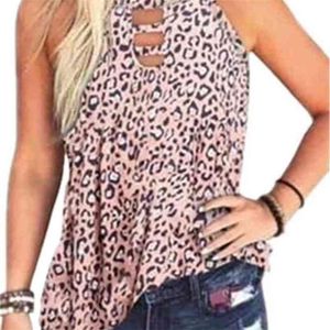 Leopard Sexy Hollow O-Neck Tank Bez Rękawów Top Kobiety Summer Casual Luźne Pink Dye Dye Topy Dla Plus Size Vest 3XL 210604