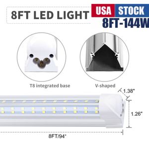 8 fot LED butiksljusarmatur, T8, 8 fot 144W 14500lm 6000K, genomskinlig lock, V-form, kallvit, rörljus, hög effekt, lampor för garage, 20 st