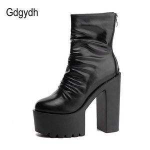 Gdgydh 2021 Neue Herbst Winter Plattform Stiefel High Heels Zurück Zipper Schwarz Weiß Kurze Stiefel Für Frauen Wasserdichte Gothic Schuhe y0914