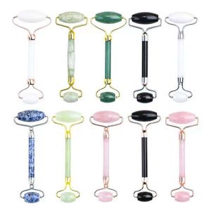 New Zinc Alloy Frame Face Massager Roller Natural Rose Quartz Jade Rollers Acupuncture Therapy Body Tool Scraper Skin Lift SPA Beauty